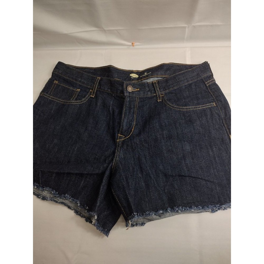Old Navy Shorts Womens 12 Blue Bermuda Mid Rise Fitted Stretch Dark Wash Denim